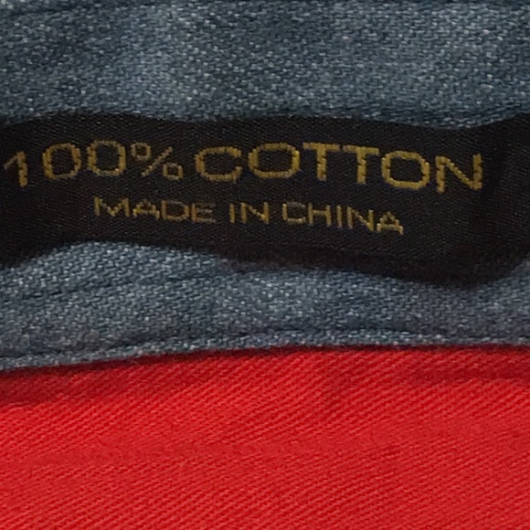 Urgent Gear SportsWear L 100%Cotton Red White Black Blue Star Stripes Mens Shirt - Picture 7 of 8